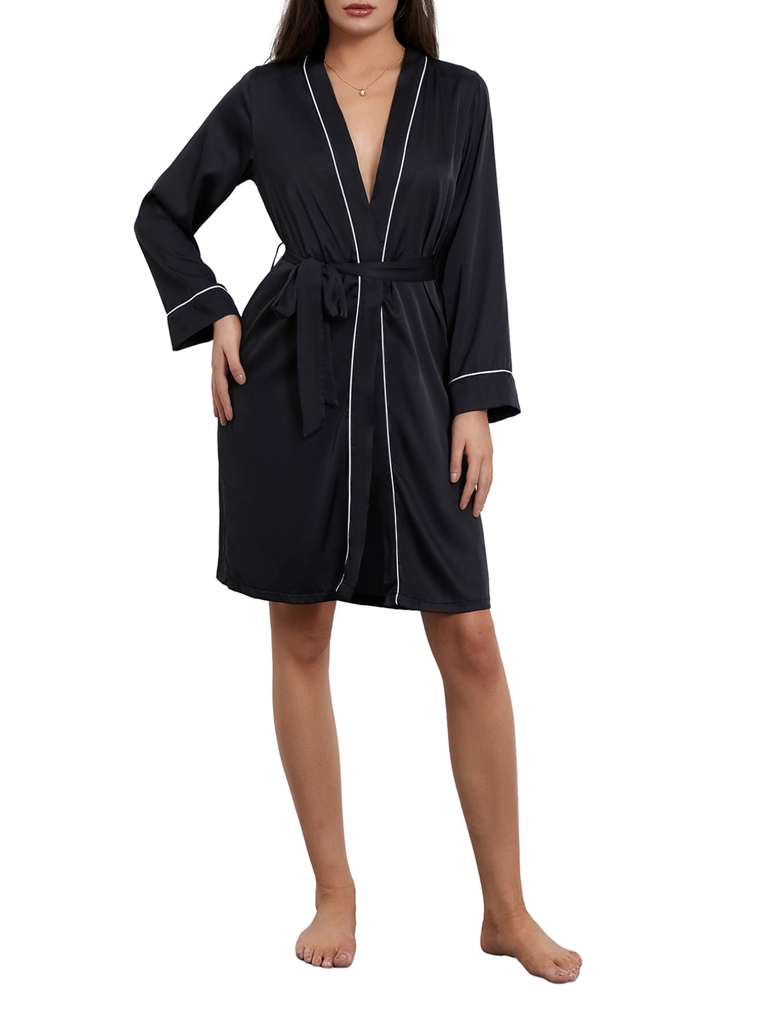 Biezeib Women's Spring Summer Satin Robes Long Sleeve Bride Bridesmaid ...