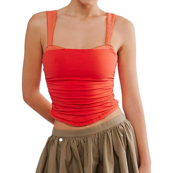 Biezeib Women's Summer Fitted Tank Tops Solid Color/Contrast Color Sleeveless Low Cut Ruched Vest