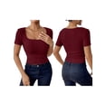 thumbnail image 1 of Biezeib Women's Summer Knit Cropped Tops Solid Color Ribbed U-Neck Short Sleeve Show Navel Knitwear, 1 of 6