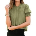 thumbnail image 1 of Biezeib Women's Summer Lace Crochet Tops Short Puff Sleeve Ruffled Collared Blouse Elegant Shirts Clubwear, 1 of 6