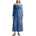 thumbnail image 1 of Biezeib Women's Summer Off-Shoulder Dress Flower Print Long Sleeve Ruched Backless Slim Midi Dress, 1 of 6