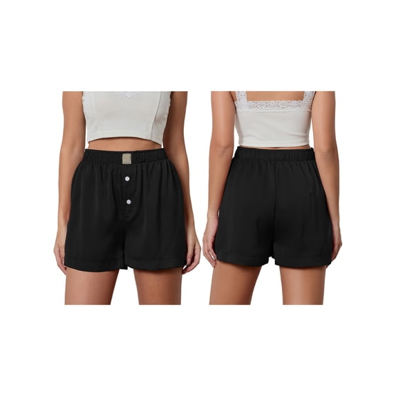 Biezeib Women’s Summer Satin Shorts Fashion Elastic Waist Button Front Wide Leg Lounge Shorts Going Out Pants