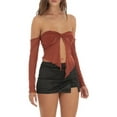 thumbnail image 1 of Biezeib Women's Summer Sheer Tube Tops Solid Color Off Shoulder Front Knot Mesh T-shirts, 1 of 6