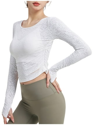 Cheap Women Autumn Sexy Seamless Yoga WearSolid Color Long Sleeve High  Stretch Pleated Quick Dry Fitness Top S-XL