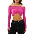thumbnail image 1 of Biezeib Womenacute;s Off Shoulder Crop Tops, Long Sleeve Ruched Bust Solid Color Slim Fit T-Shirts, 1 of 6