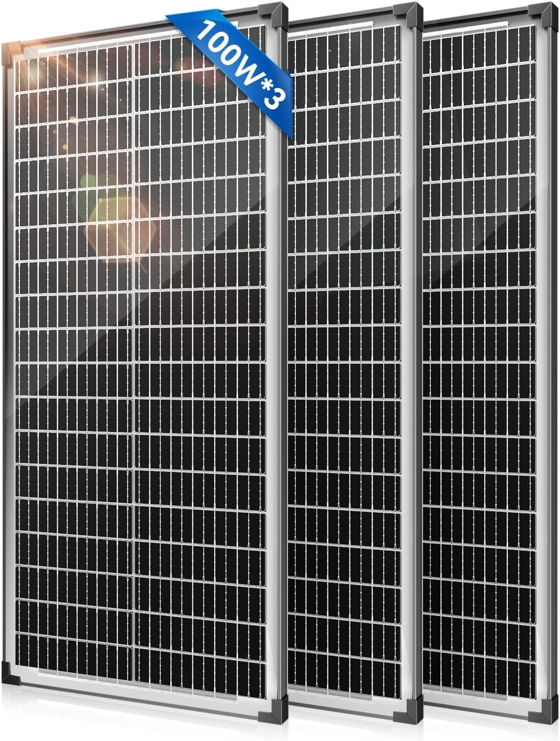 Bifacial 100 Watt Solar Panel 3Pack, 12BB 12V/24V Monocrystalline High