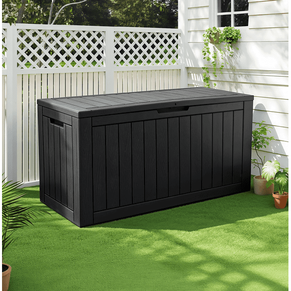 Bifanuo 100 Gallon Resin Deck Box, Lockable Outdoor Storage Box Waterproof Outdoor Container for Patio Furniture Cushions, Pillow