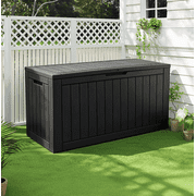 Bifanuo 100 Gallon Resin Deck Box - Lockable Waterproof Outdoor Storage - Black