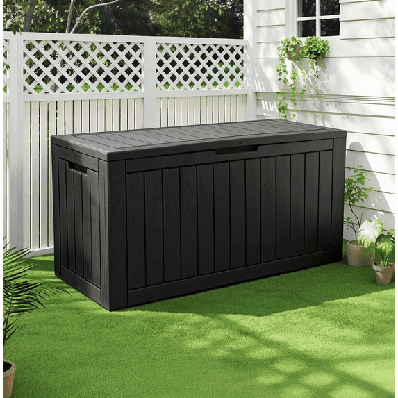 Bifanuo 100 Gallon Resin Deck Box - Lockable Waterproof Outdoor Storage - Black