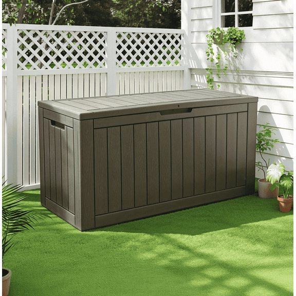 Bifanuo 100 Gallon Resin Deck Box, Lockable Outdoor Storage Box Waterproof Outdoor Container for Patio Furniture Cushions, Pillow