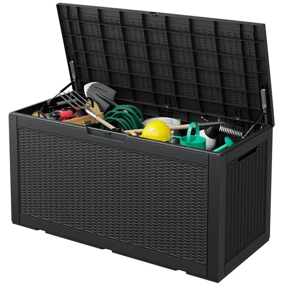 Bifanuo 120 Gallon Deck Box Lockable Resin Outdoor Storage Box Waterproof Outdoor Container for Patio Furniture Cushions, Pillow,Black