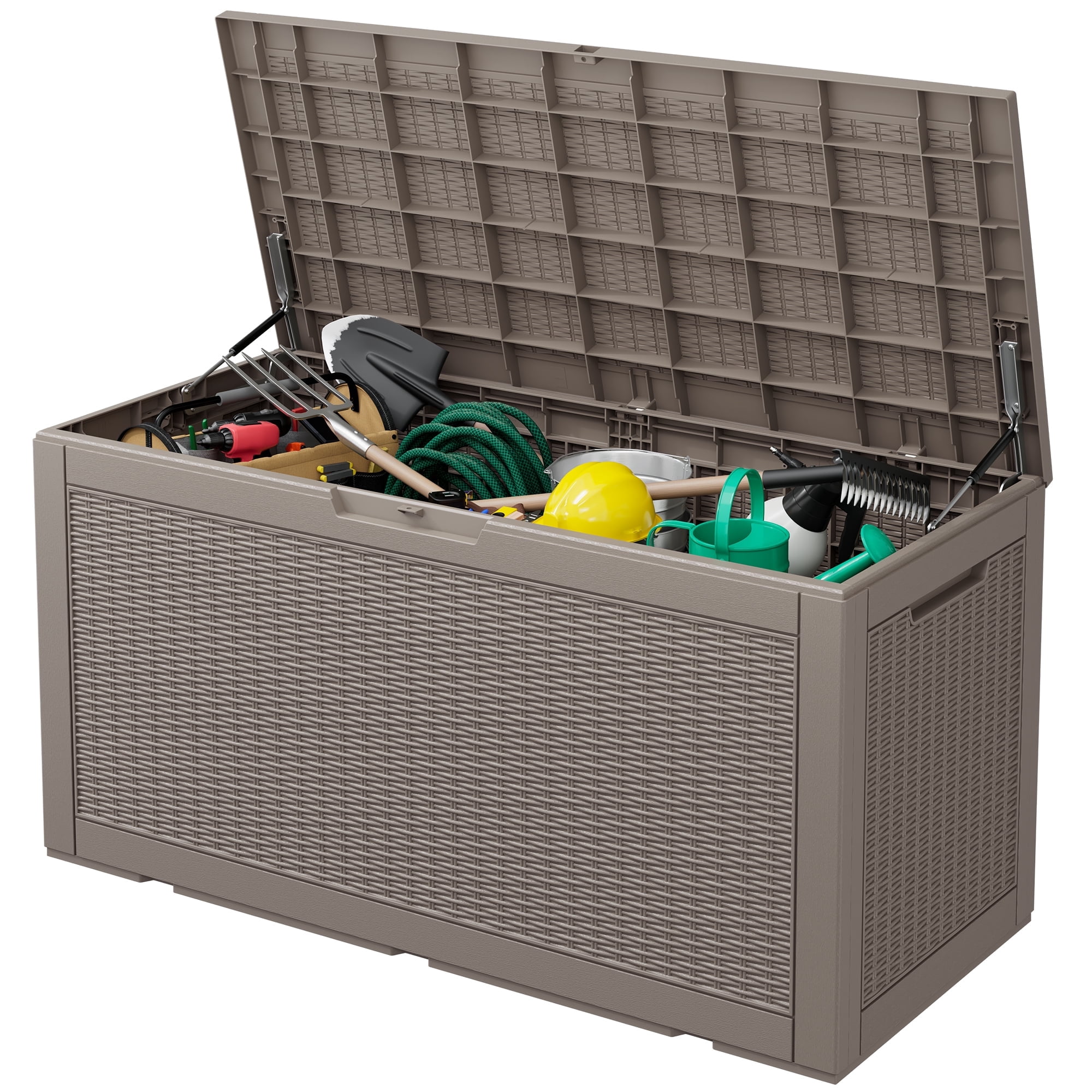 Bifanuo 120 Gallon Deck Box Lockable Resin Outdoor Storage Box ...