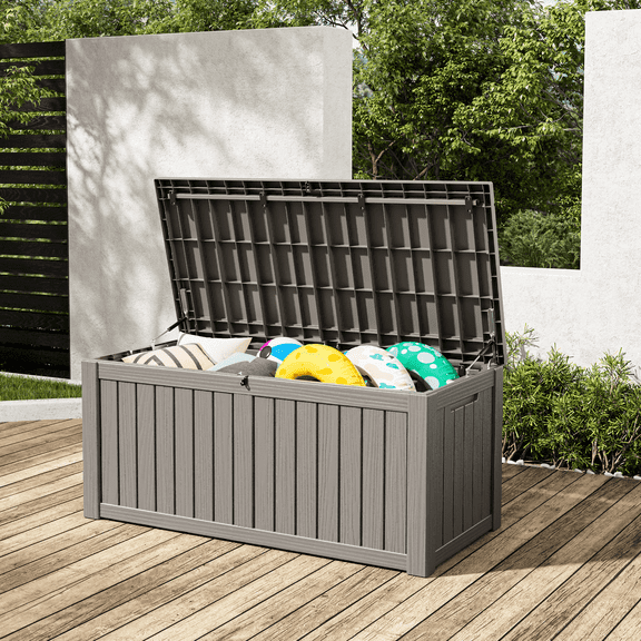 Bifanuo 130 Gallon Deck Box Lockable Resin Outdoor Storage Box Waterproof Outdoor Container for Patio Furniture Cushions, Pillow,Grey