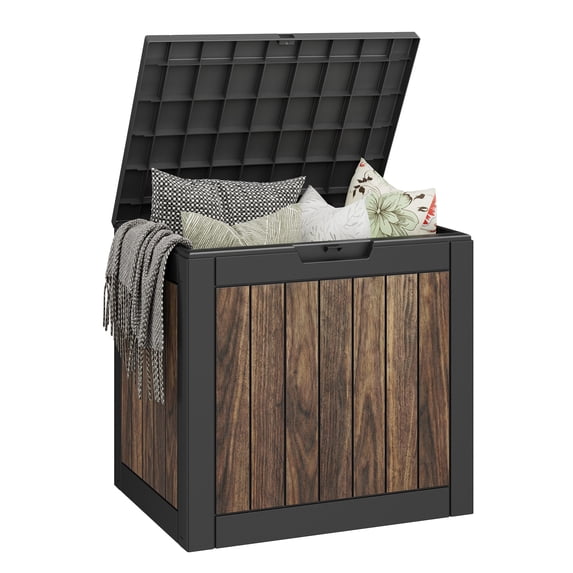 Bifanuo 31 Gallon Resin Outdoor Deck Box, Waterproof UV Resistant Storage Box for Garden Patio Pool, Dark Wood Grain