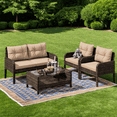 thumbnail image 1 of LHBCraft 4-Piece Patio Furniture Set Outdoor Rattan Wicker Sofa Set with Cushions & Coffee Table, Conversation Sofa Set with Tempered Glass Table Top and Storage Shelf, 1 of 6