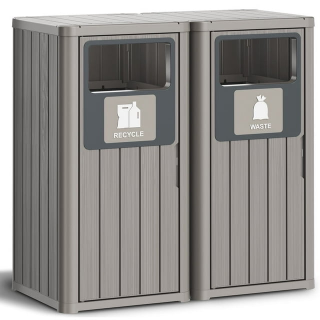 Bifanuo 42 Gallon Dual Bin Trash Can - 2-Pack Waterproof Outdoor/Indoor Recycling & Waste Bins, Heavy-Duty Resin Garbage Can for Patio, Kitchen, Commercial Use