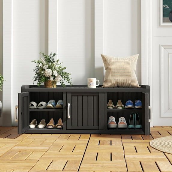 Bifanuo 46.8" Shoe Storage Cabinet with Waterproof UV-Resistant, Entryway Shoe Cabinet with 3 Doors, Outdoor Shoe Cabinet, for Entryway, Bedroom, Hallway, Living Room, Black