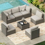 Bifanuo 7 Piece Patio Furniture Set, Outdoor Furniture Patio Sectional Sofa, All Weather PE Rattan Outdoor Sectional with Cushion and Coffee Table.