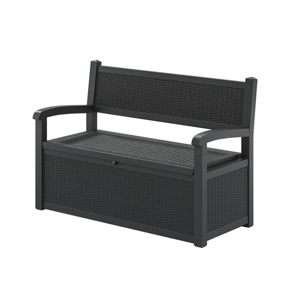 Bifanuo 70 Gallon Storage Bench Deck Box for Patio Furniture with Armrest Bench Outdoor Storage Water-Resistant Deck Box for Garden Tools,Pool Storage and Outdoor Cushions,Black