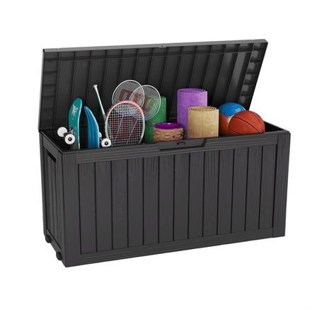 Bifanuo 75 Gallon Deck Box Lockable Resin Outdoor Storage Box waterproof Outdoor Container for Patio Furniture Cushions, Pillow with Wheels