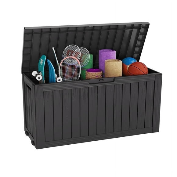 Bifanuo 75 Gallon Deck Box Lockable Resin Outdoor Storage Box waterproof Outdoor Container for Patio Furniture Cushions, Pillow with Wheels