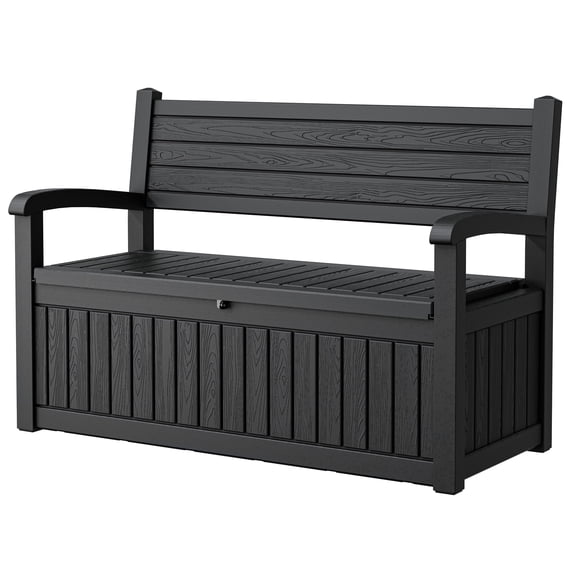 Bifanuo 80 Gallon Storage Bench Deck Box for Patio Furniture with Armrest Bench Outdoor Storage Water-Resistant Deck Box for Garden Tools,Pool Storage and Outdoor Cushions(Black)