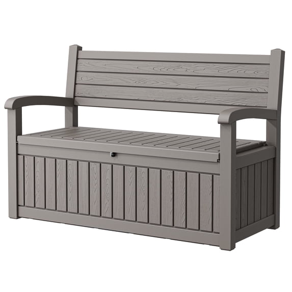 Bifanuo 80 Gallon Storage Bench Deck Box for Patio Furniture with Armrest Bench Outdoor Storage Water-Resistant Deck Box for Garden Tools,Pool Storage and Outdoor Cushions(Gray)