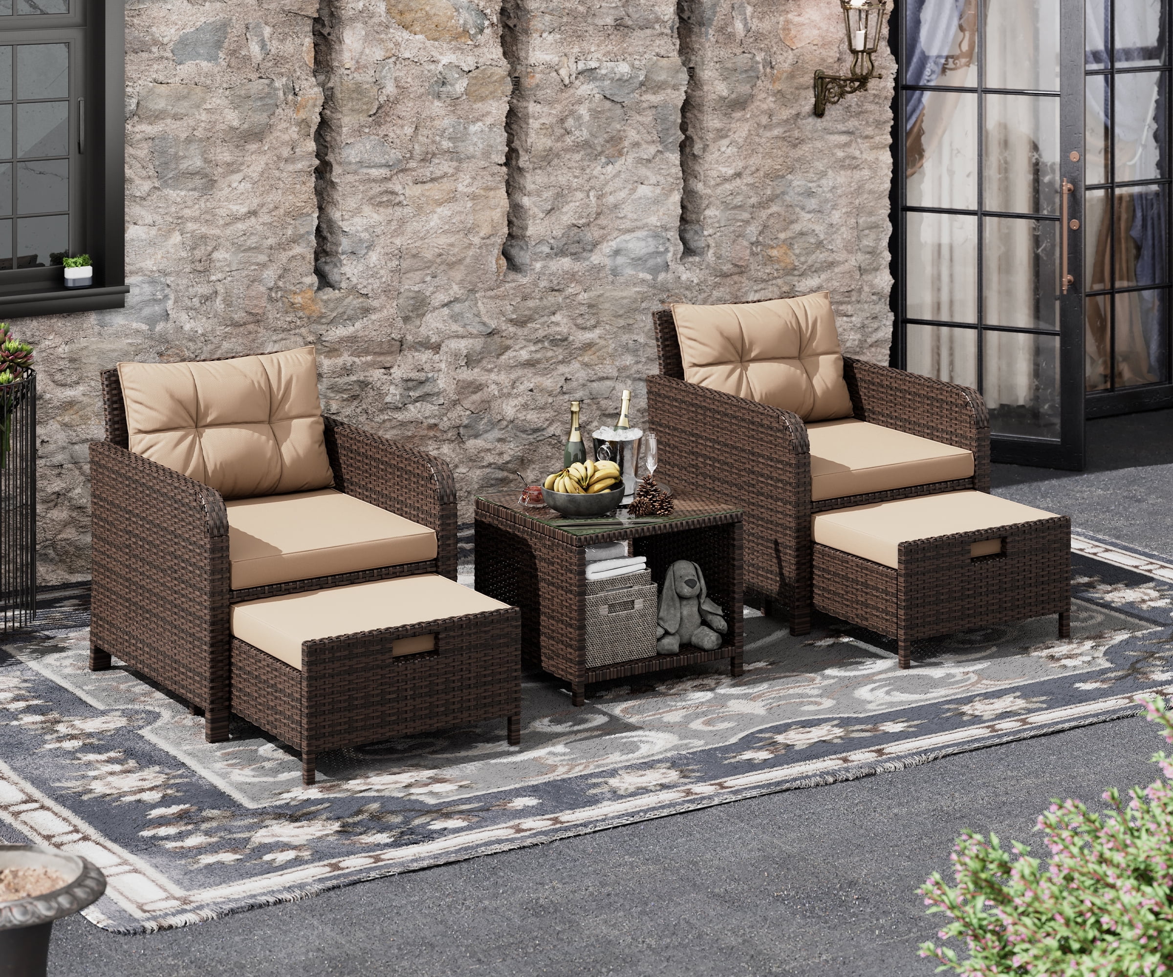 Bifanuo 5-Piece Patio Set - PE Wicker Rattan Furni