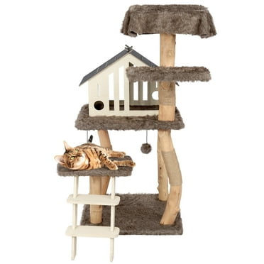 Bifanuo Cat House for Indoors Cats, Luxury Cat House Bed with Scratch Table ï¼ Soft Cushion, Cat Condo with Hanging Ball Toy for Small Medium Pets