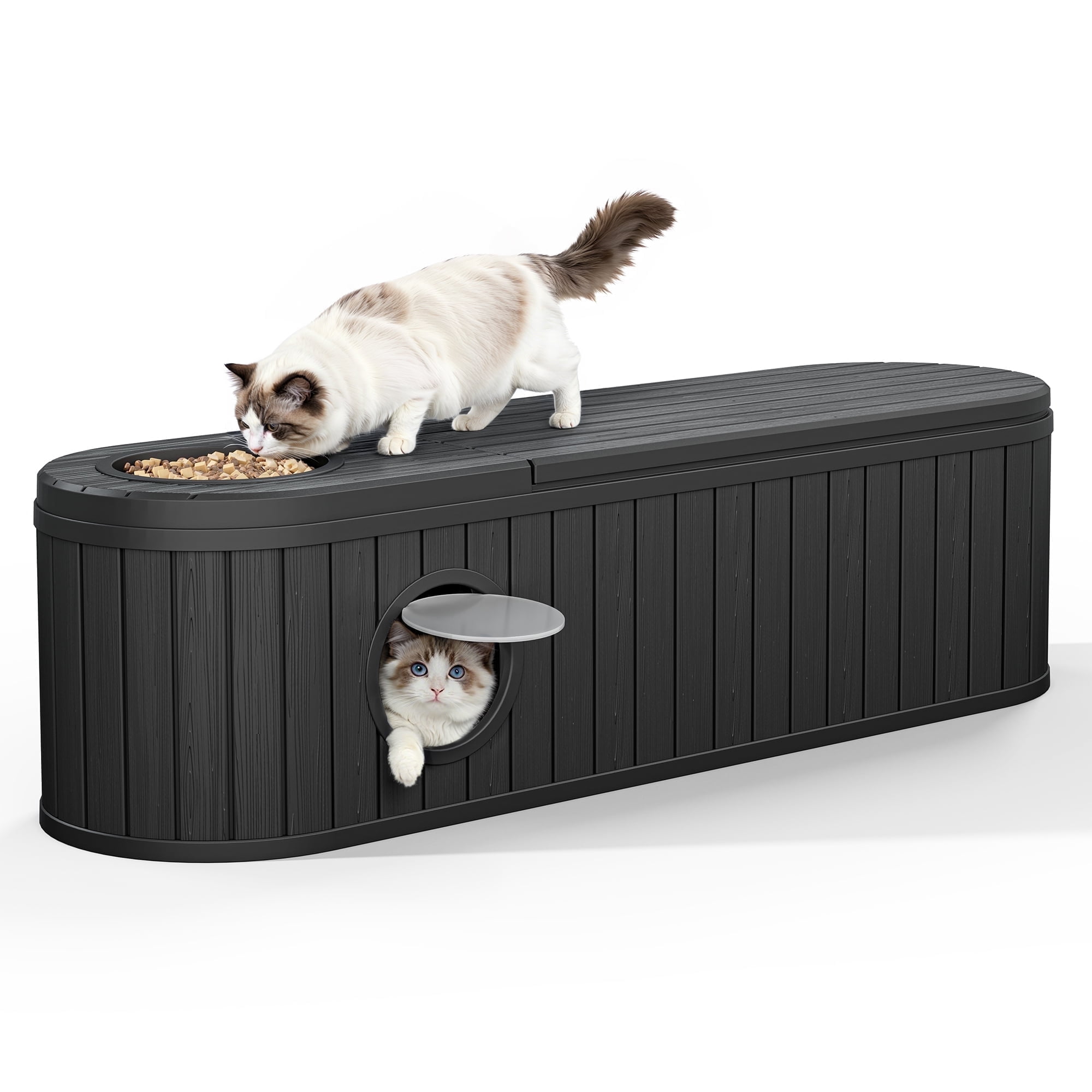 Bifanuo Cat Litter Box Enclosure,Hidden Litter Box Furniture with Round Lift-Up Door, Multi-Functional Cat Cabinet for Living Room and Bedroom,Black