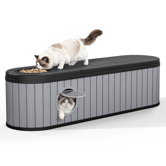 Bifanuo Cat Litter Box Enclosure,Hidden Litter Box Furniture with Round Lift-Up Door, Multi-Functional Cat Cabinet for Living Room and Bedroom,Gray
