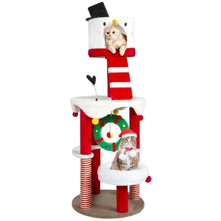 LHBCraft Christmas Cat Tree, 64.2" Multi-Level Cat Tower with Condos, Sisal Scratching Posts, Hammocks