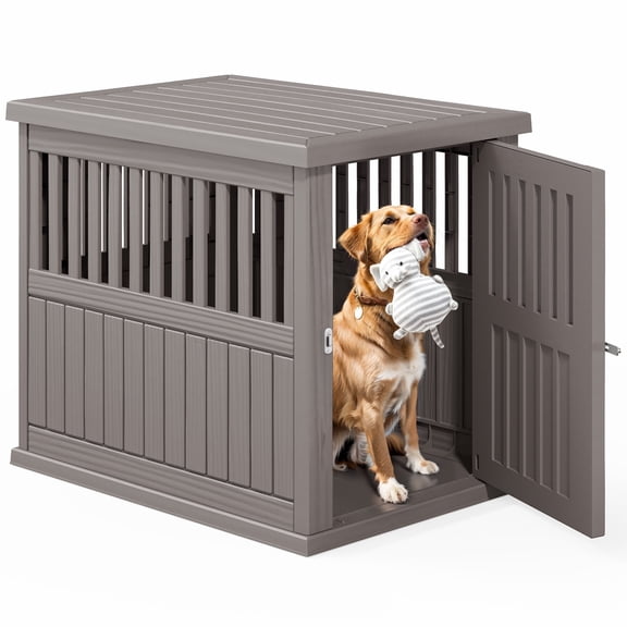 Bifanuo Dog Crate Furniture End Table-Decorative Plastic Dog Crate Table for Small to Large Dogs,Indoor Dog Kennel with Locking Latch,Gray