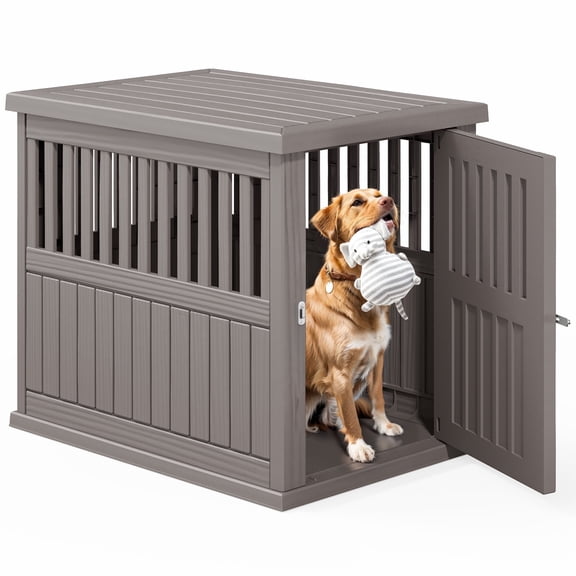 Bifanuo Dog Crate Furniture End Table, Decorative Plastic Kennel with Locking Latch for Medium to Large Breeds, Indoor, Gray