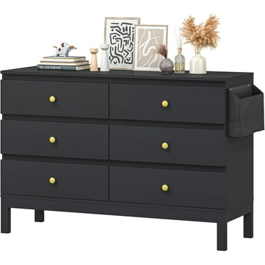 Bifanuo Dresser for Bedroom with 6 Drawers, Modern Chest of Drawers for Storage and Organization, Wood Tabletop for Bedroom, Living Room, Hallway,Black