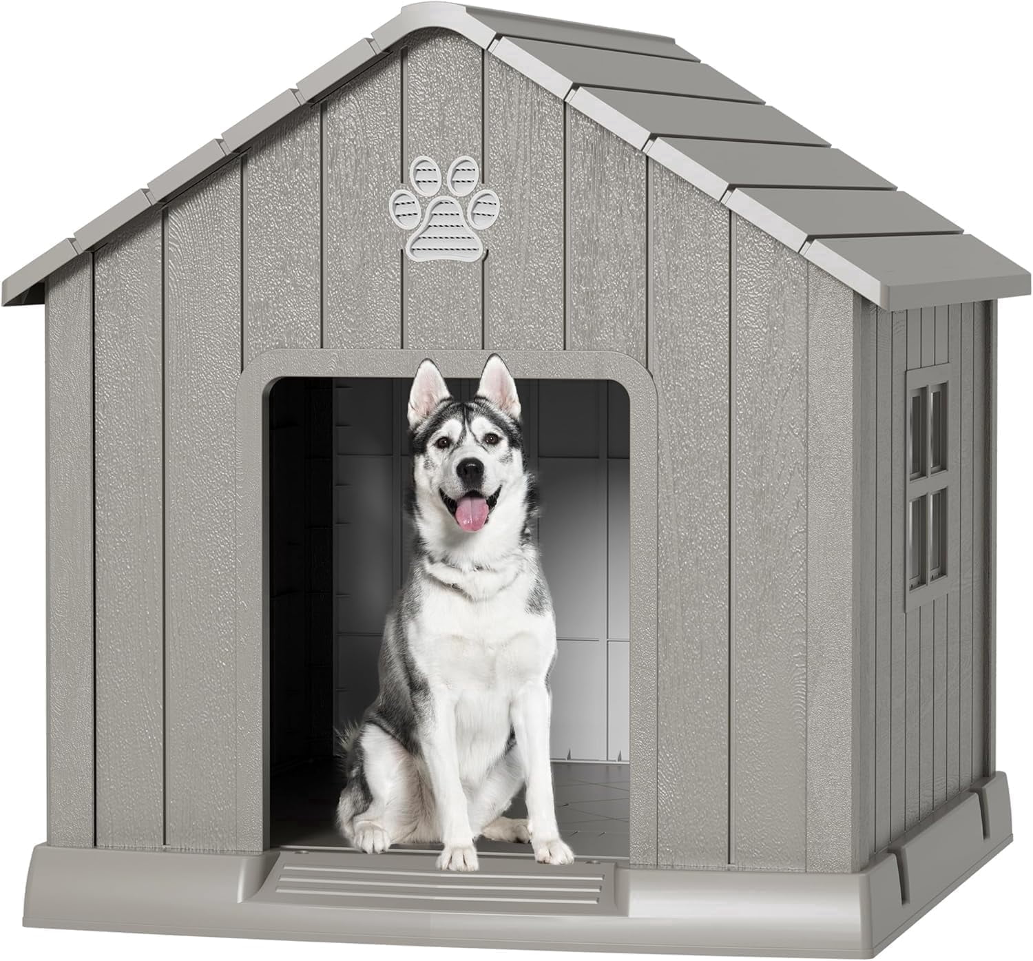 Bifanuo Durable Dog House, Indoor Outdoor Wateproof Doghouse, Pet Plastic Dog kennel for Small Medium Dogs,Grey and Blue ,37.2" L x 40" W x 40" H Inchs