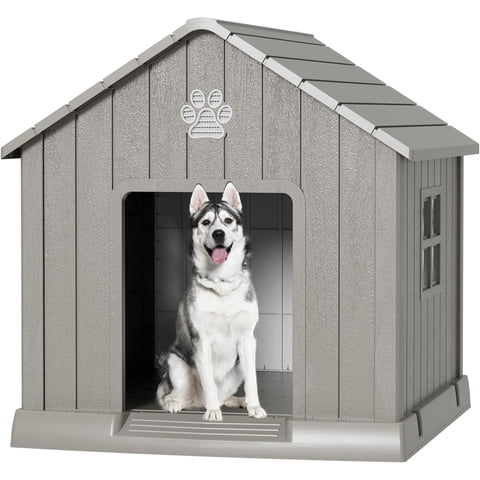 Bifanuo Durable Dog House, Indoor Outdoor Wateproof Doghouse, Pet Plastic Dog kennel for Small Medium Dogs,Grey and Blue ,37.2" L x 40" W x 40" H Inchs