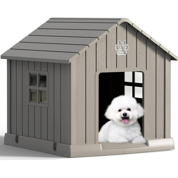 Bifanuo Durable Dog House, Indoor Outdoor Wateproof Doghouse, Pet Plastic Dog kennel for Small Medium Dogs,Grey and Blue ,31" L x 33.3" W x 33.5" H