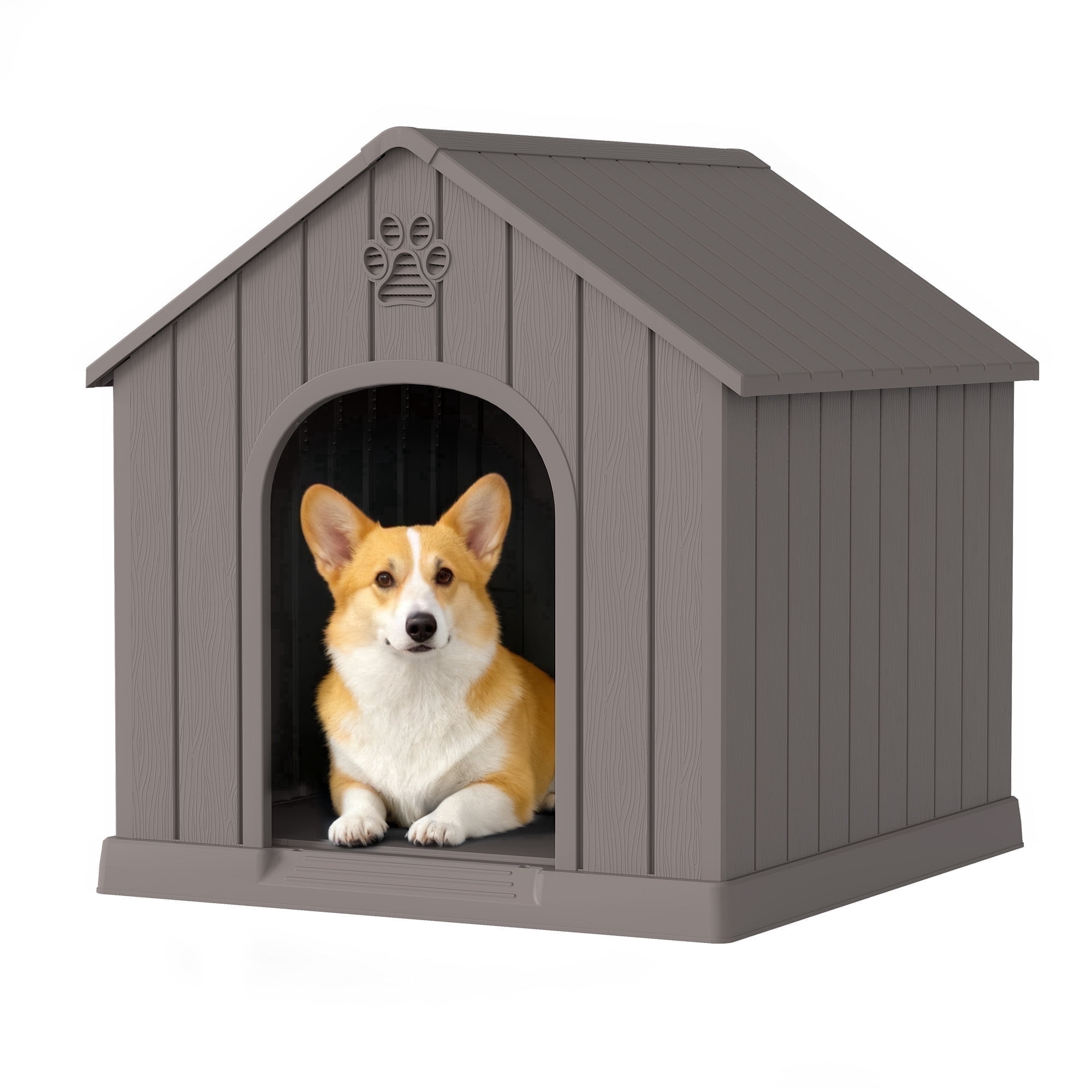 Bifanuo Durable Dog House for Small to Medium Dogs, PP Material Weatherproof Puppy Shelter with Elevated Floor & Air Vents, Easy Clean, Gray, 26.2"L x 24"W x 26"H
