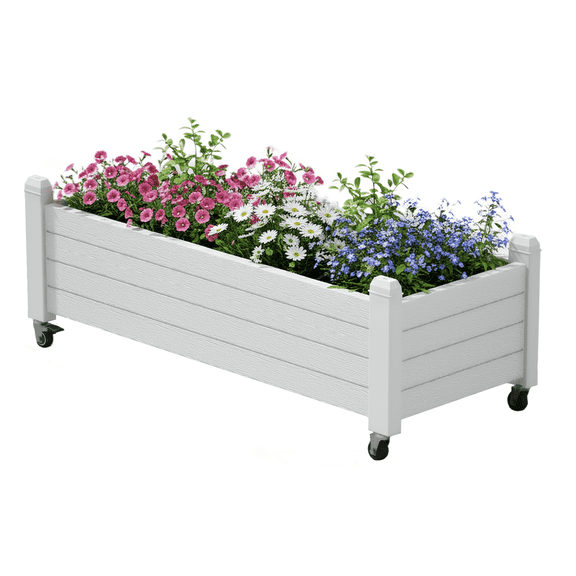 Bifanuo Durable Resin Raised Garden Bed, Plant Stand with Lockable Wheels for Flowers, Vegetables,Herbs- Perfect for Backyard, Patio, and Balcony(White)