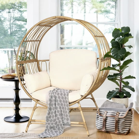 Bifanuo Egg Chair, Contemporary Wicker Round Egg Chair, YE-BE, 330 lb Capacity, Includes 4 Cushions