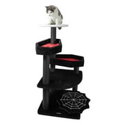 Bifanuo Gothic Cat Tree with Coffin Bed, 46.9" Black Cat Tower for Indoor Cats with Scratching Posts, Halloween Cat Tree Tower for Large Cats, Black and Red