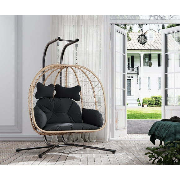Bifanuo Hammock Chair with Removable Cushions, Yellow and Black