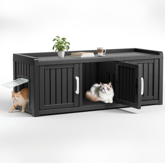 Bifanuo Hidden Cat Litter Box Enclosure Furniture with Door and Window, Multi-Functional Cat Cabinet for Living Room and Bedroom, Black
