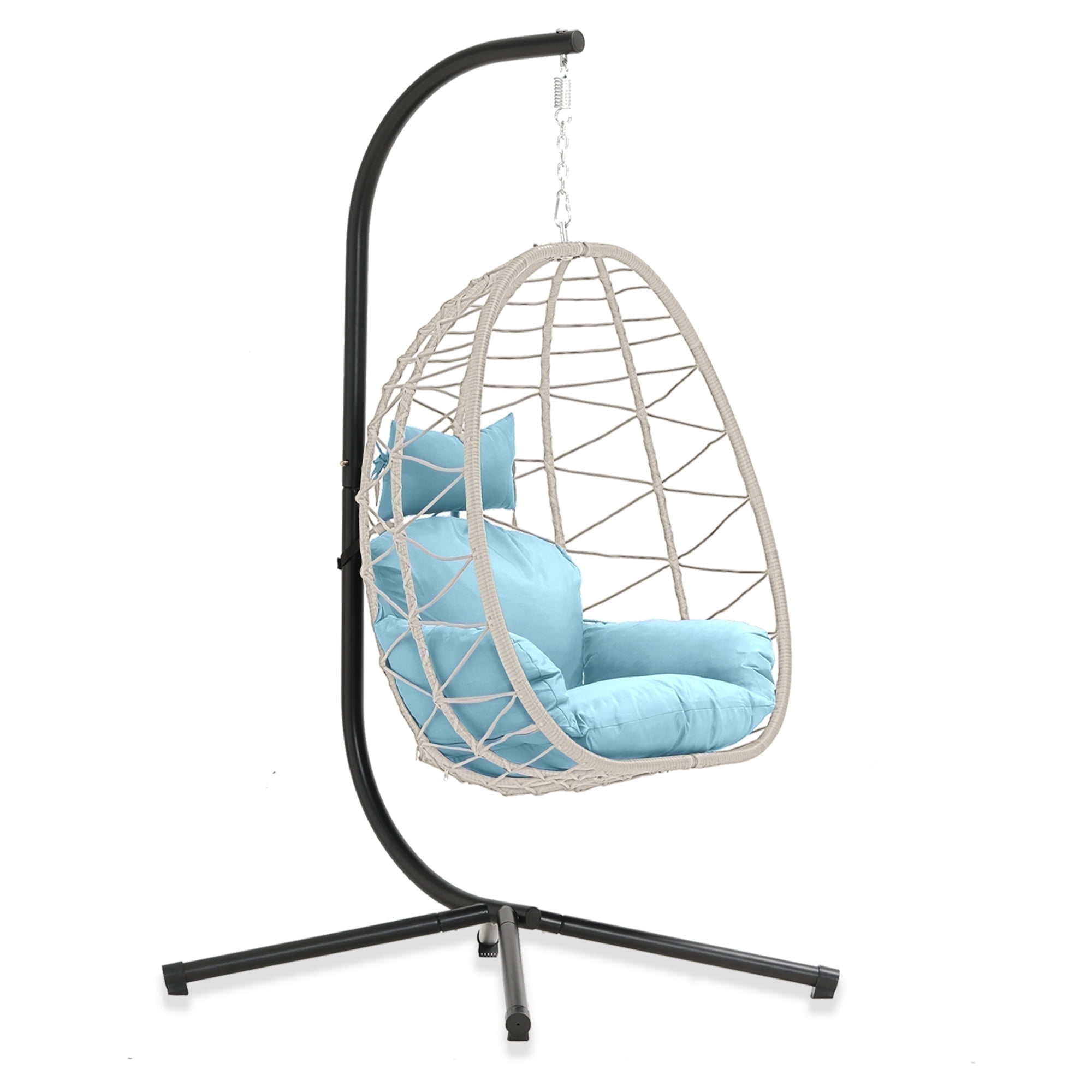 Bifanuo Indoor Outdoor Wicker Swing Egg Chair Hammock Hanging Nest Basket Stand UV Resistant Removable Washable Cushions 350LB Capacity Bedroom Balco