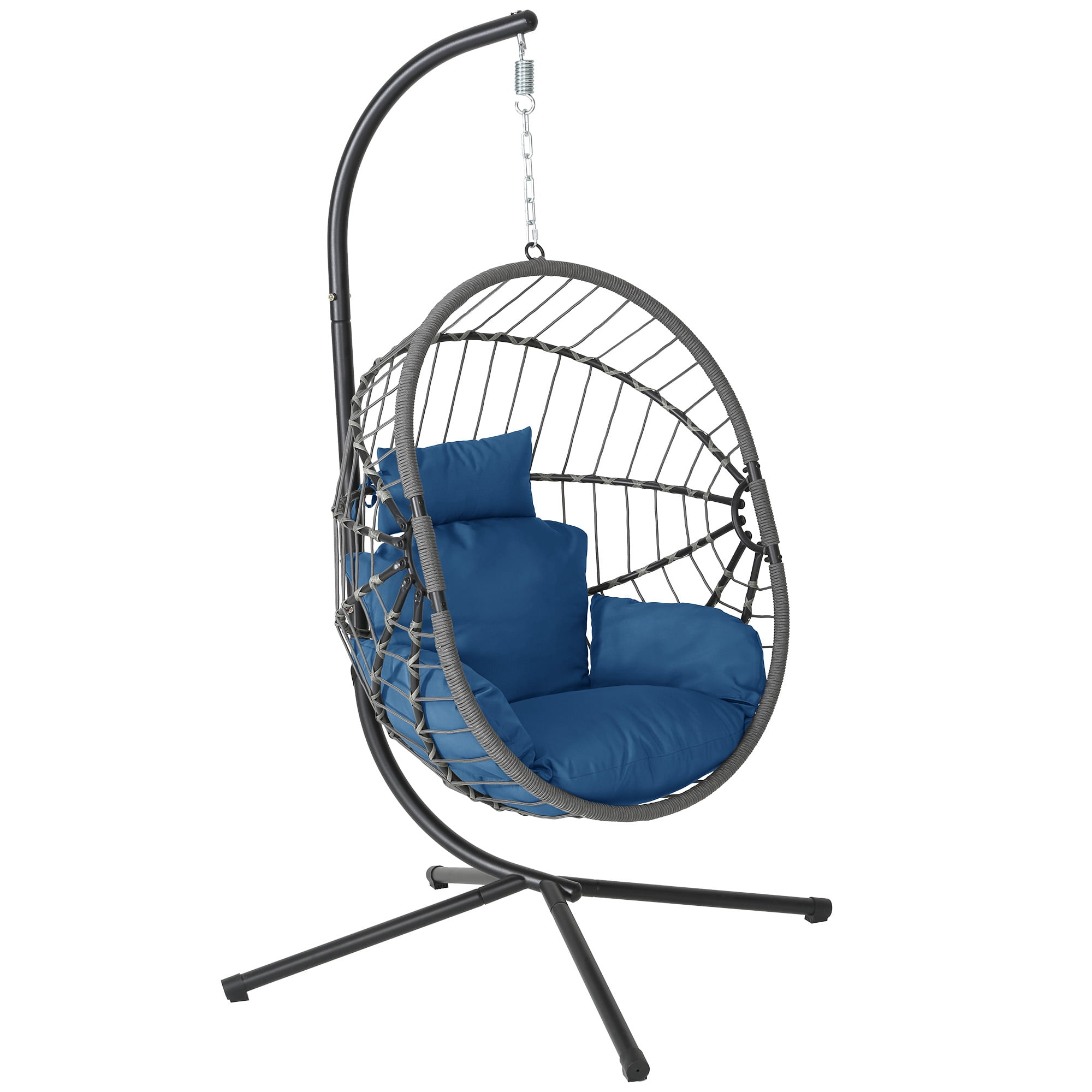 LHBcraft Hanging Egg Chair with Stand - 350lbs Capacity, Waterproof PE Rattan, Foldable Seat with Cushion for Outdoor Patio & Indoor Living Room
