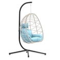 thumbnail image 1 of Bifanuo Indoor/Outdoor Wicker Swing Egg Chair Hammock Hanging Chair Nest Basket with Stand, UV Resistant Removable & Washable Cushions,350LB Capacity for Bedroom, Balcony and Garden (BE-BL), 1 of 7