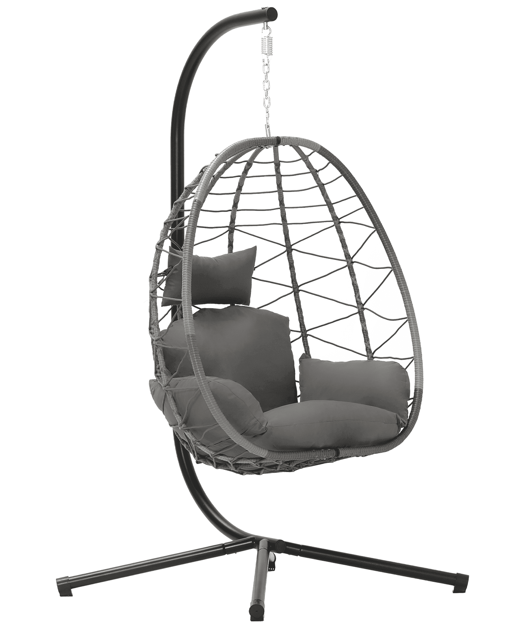 Bifanuo Indoor/Outdoor Wicker Swing Egg Chair Hammock Hanging Chair Nest Basket with Stand, UV Resistant Removable & Washable Cushions,350LB Capacity for Bedroom, Balcony, Garden and Poolside (Grey)