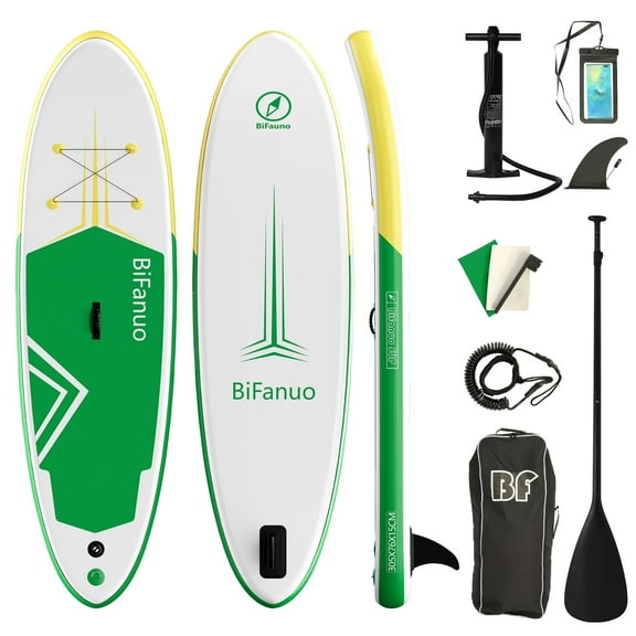 Bifanuo 10' Inflatable Stand Up Paddle Board with SUP Accessories & Backpack - Paddle Boards for Adults, Non-Slip Deck, Wide Stance, Bottom Fin, Double Action Pump