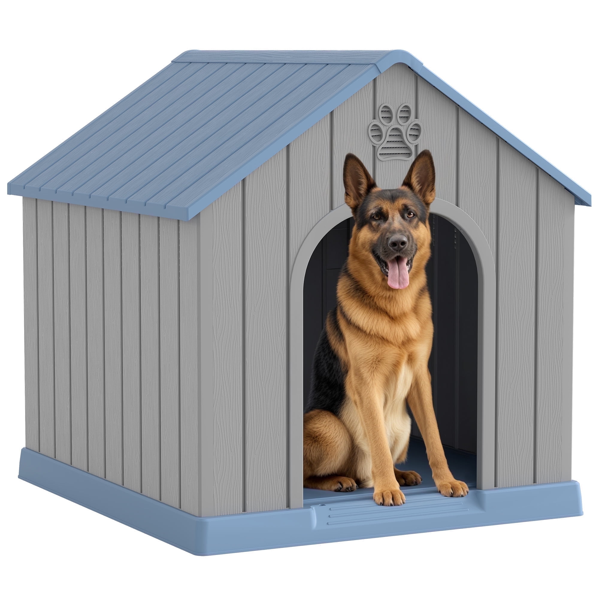 Bifanuo Large Dog House, PP Material Indoor Outdoor with Windows for Medium Large Dogs, Weatherproof Puppy Shelter with Elevated Floor & Air Vents, Easy Clean and Assemble (Blue, 36.2"L×38"W×38"H)